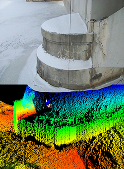 Sonar 3D Teledyne BlueViwe para inspeccion de pilares de puentes